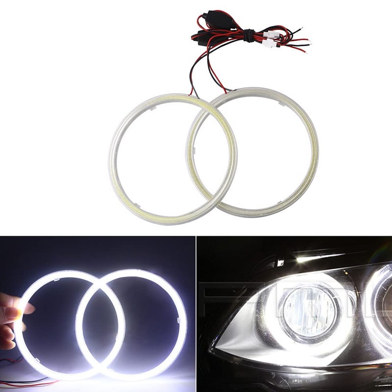 Qasim قاسم 1-زوج أبيض 120MM 93SMD COB LED هالة حلقة عيون الملائكة DRL ضوء ضباب تحذيري مع غطاء مصباح 12V 24V - Image 1